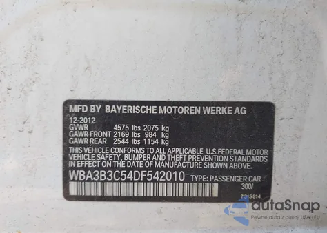 2013 BMW 328I xDrive from USA, damaged, VIN WBA3B3C54DF542010